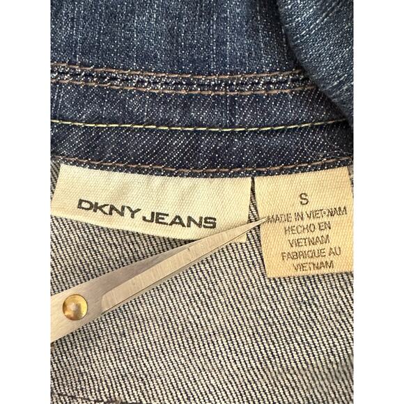 DKNY Jeans Cropped Denim Jacket Blazer Size Small (XS) Medium Wash Fading - Picture 6 of 8